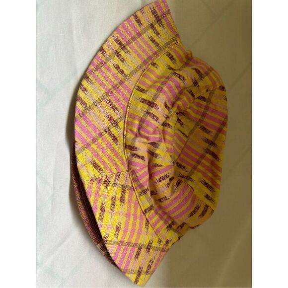 Aerie Bucket Hat Women One Size Pink & Yellow Jacquard Reversible - Picture 2 of 3